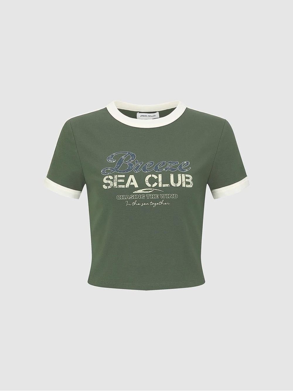 Urban Revival Olive Graphic Ringer Crop Tee